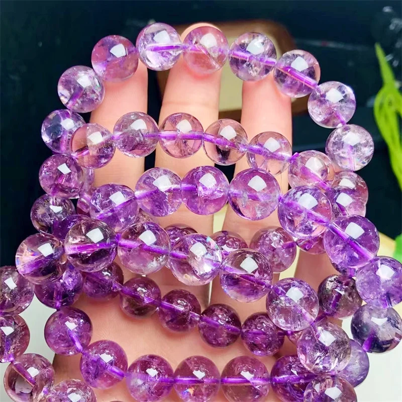 Natural Purple Asai Quartz Bracelet Women Fashion Round Stone Elegant Healing Strand Bangles Wristband Gift  11/12MM