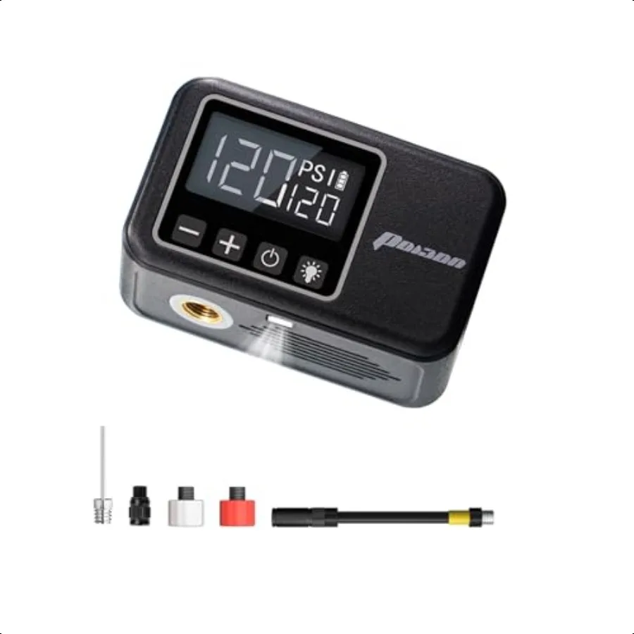 

Mini Electric Bike Pump with Gauge Max 120 PSI 28s Fast Iate Tiny Portable Bicycle Pump Presta and Schrader Vae for EBike Mount