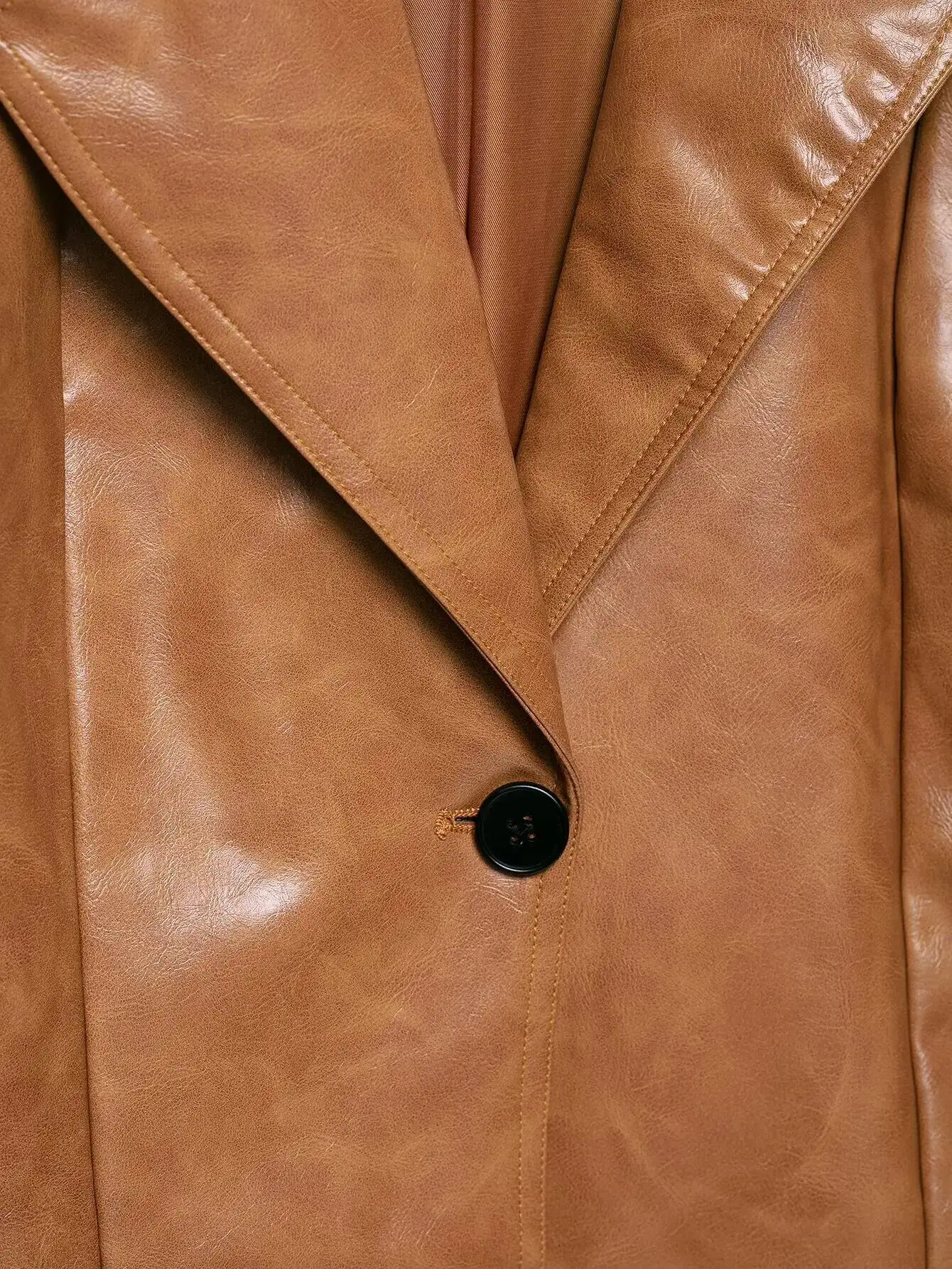 Veste en cuir Pu pour femme, manteau à manches longues, col rabattu, boutons, Locomotive, Streetwear urbain, automne 2025