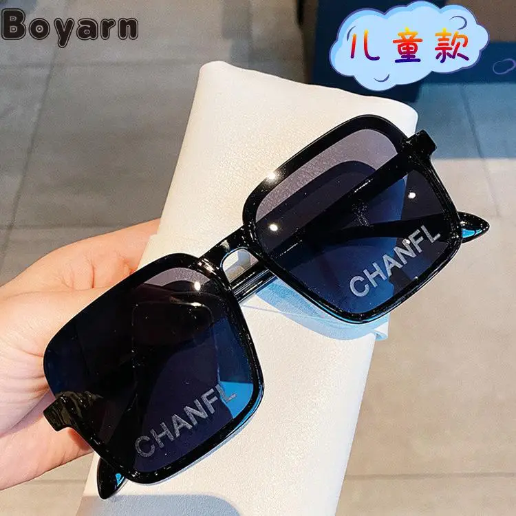 

Boyarn Boys' And Girls' Retro Square Sunshade Sunglasses Fashion Printed Letters Children's Glasses Fashion Half Frame Casual Ch