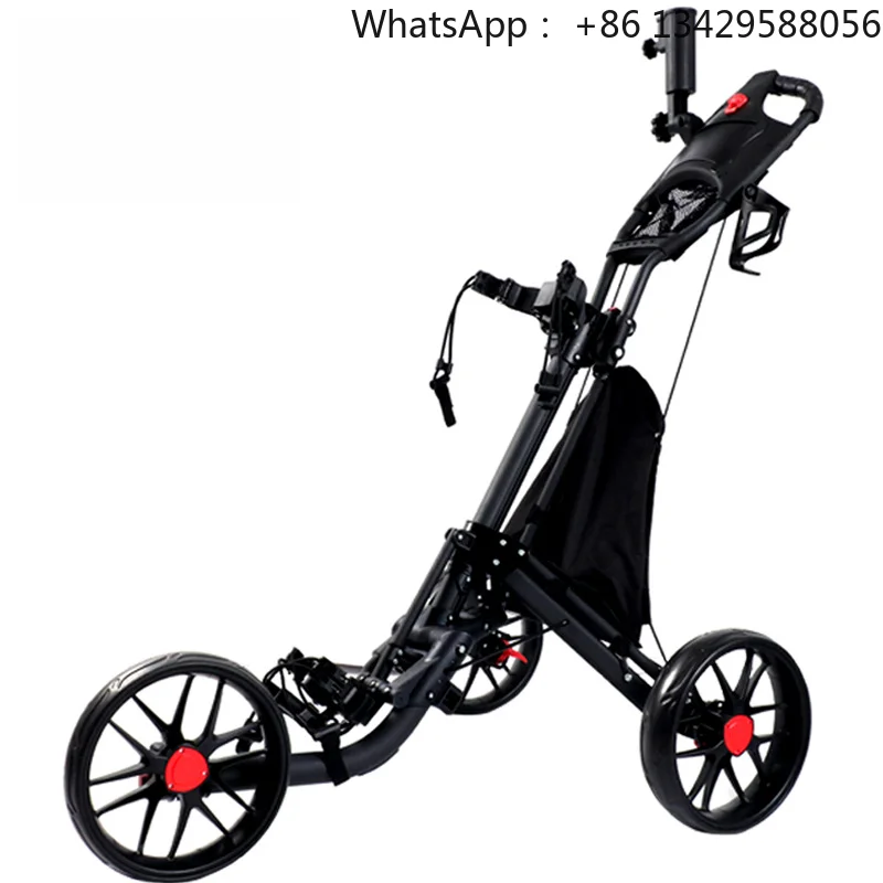 3 Wheel Aluminum Alloy Golf Push Cart Multi Functional Foldable Hand Pull Trolley Lightweight Portable Golf Bag Carrier Model