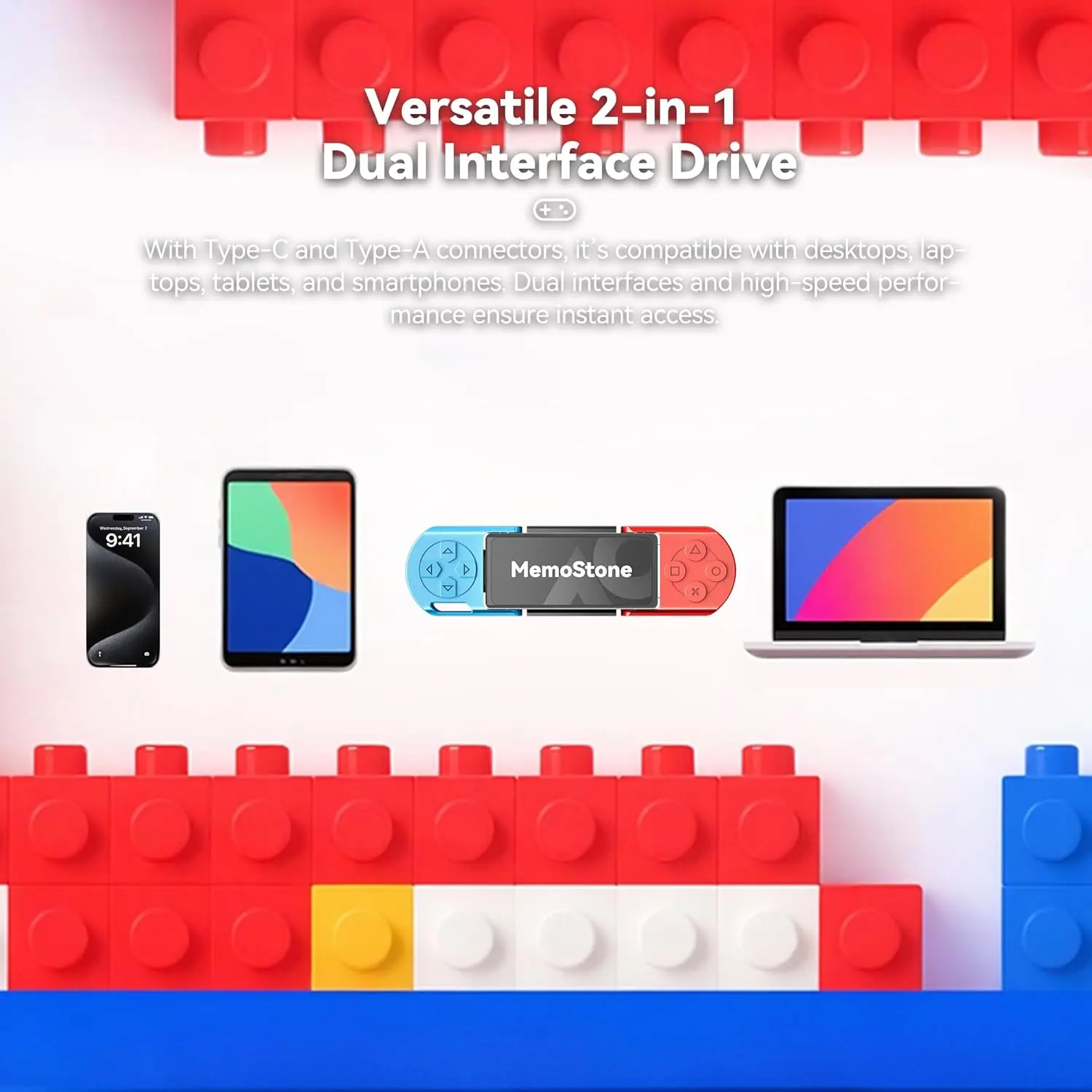 1TB Portable USB-C SSD with Dual Connectors, Up to 1030MB/s Speed for Phones and Laptops