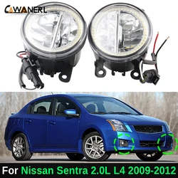 2 Pcs Car Front Bumper LED Fog Light + Angel Eye Daylight DRL H11 For Nissan Sentra 2.0L L4 2009 2010 2011 2012 (Only Fit SE-R)