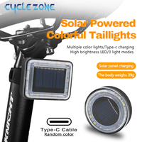 Solar Bicycle Tail Light Colorful Bicycle Rear Lamp Type-C Charging Bike Warning Taillight Cycling Accessories Easy to Install