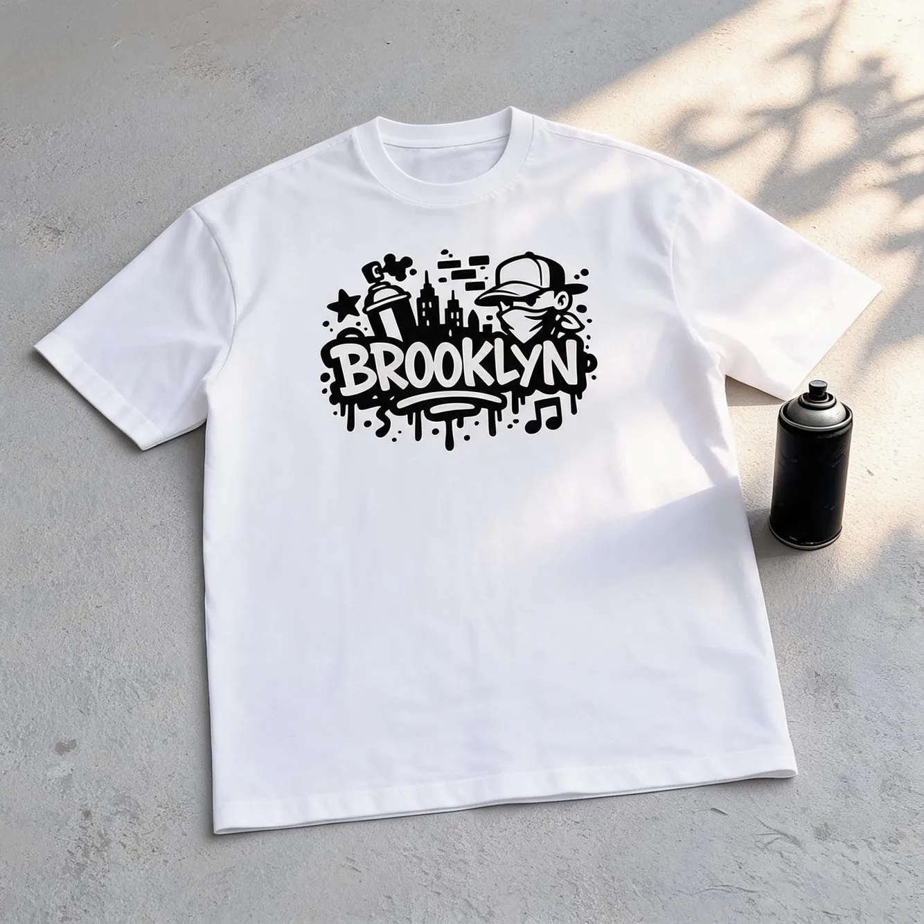 Brooklyn Graffiti T Shirt Mens High Quality White Hip Hop Street Style Casual Sportswear Crew Neck Regular Fit Short Sleeve Machine Washable Outdoor Activities
