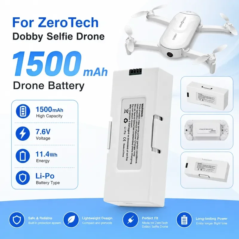 [NEW]  ly Upgraded 7.6V 1500mAh 11.4Wh High Capacity Lipo Battery Spare Battery Parts for ZeroTech for Dobby Selfie Drone