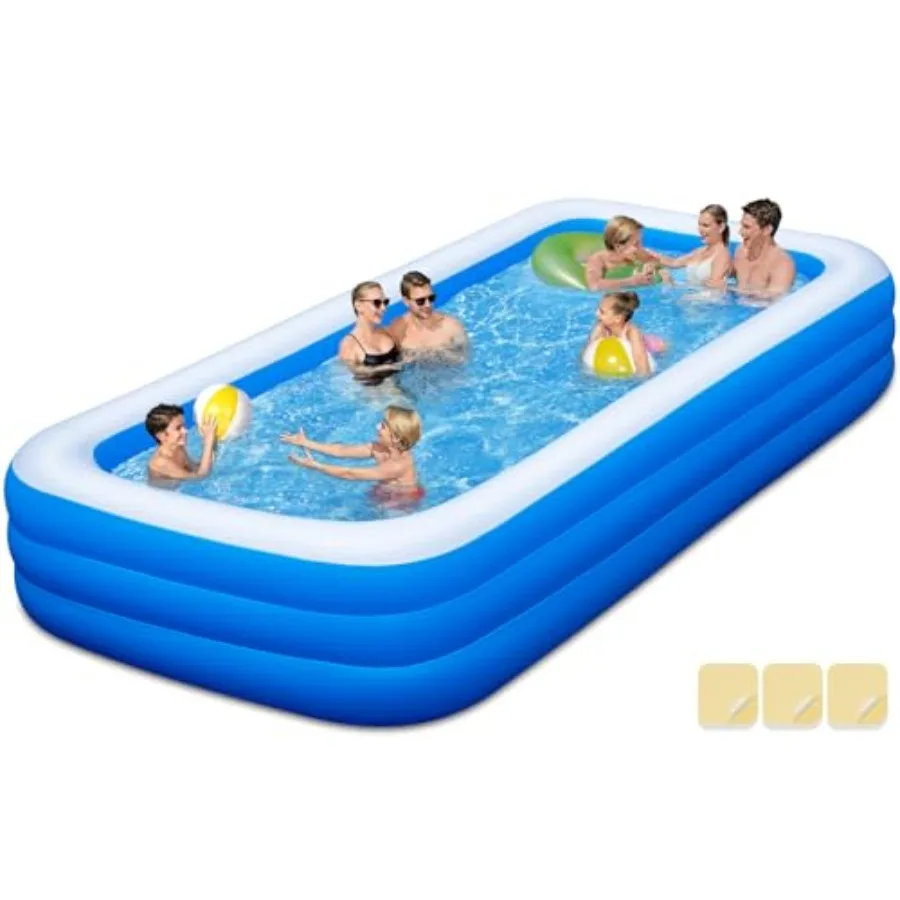 Backyard inflatable swimming pool for kids and adults, extra large 145 x 74 x 22, thickened PVC material, blue, easy setup port
