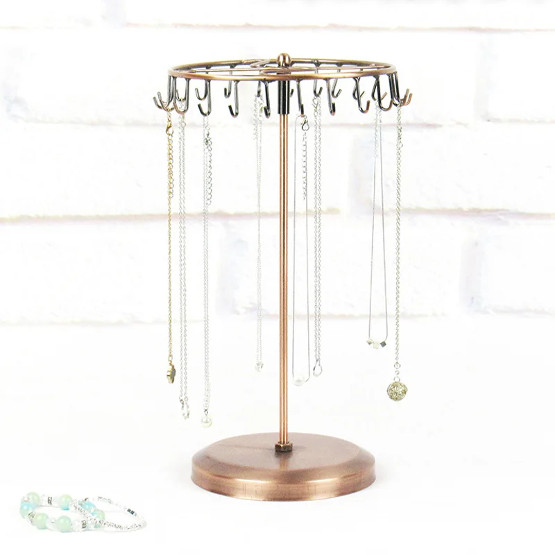 Schmuck Rotierenden Ring Display Halter Organizer Halskette Stehen Rack 23 Haken Metall regal organizer hause waren WJ606