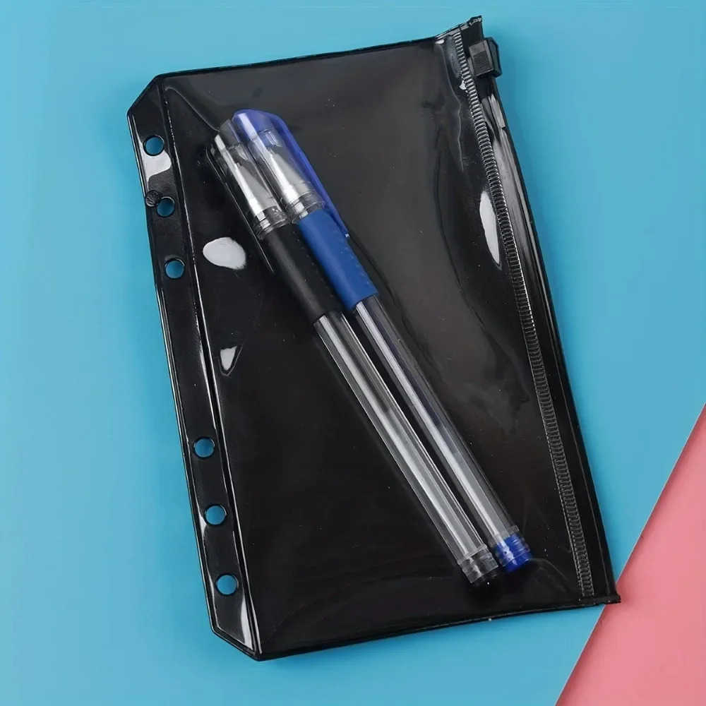 5PCS A6 Black File Holder Notebook 6 Hole Loose Leaf DIY Document Bag Binder Rings PVC Storage Binding Folder School Supplies