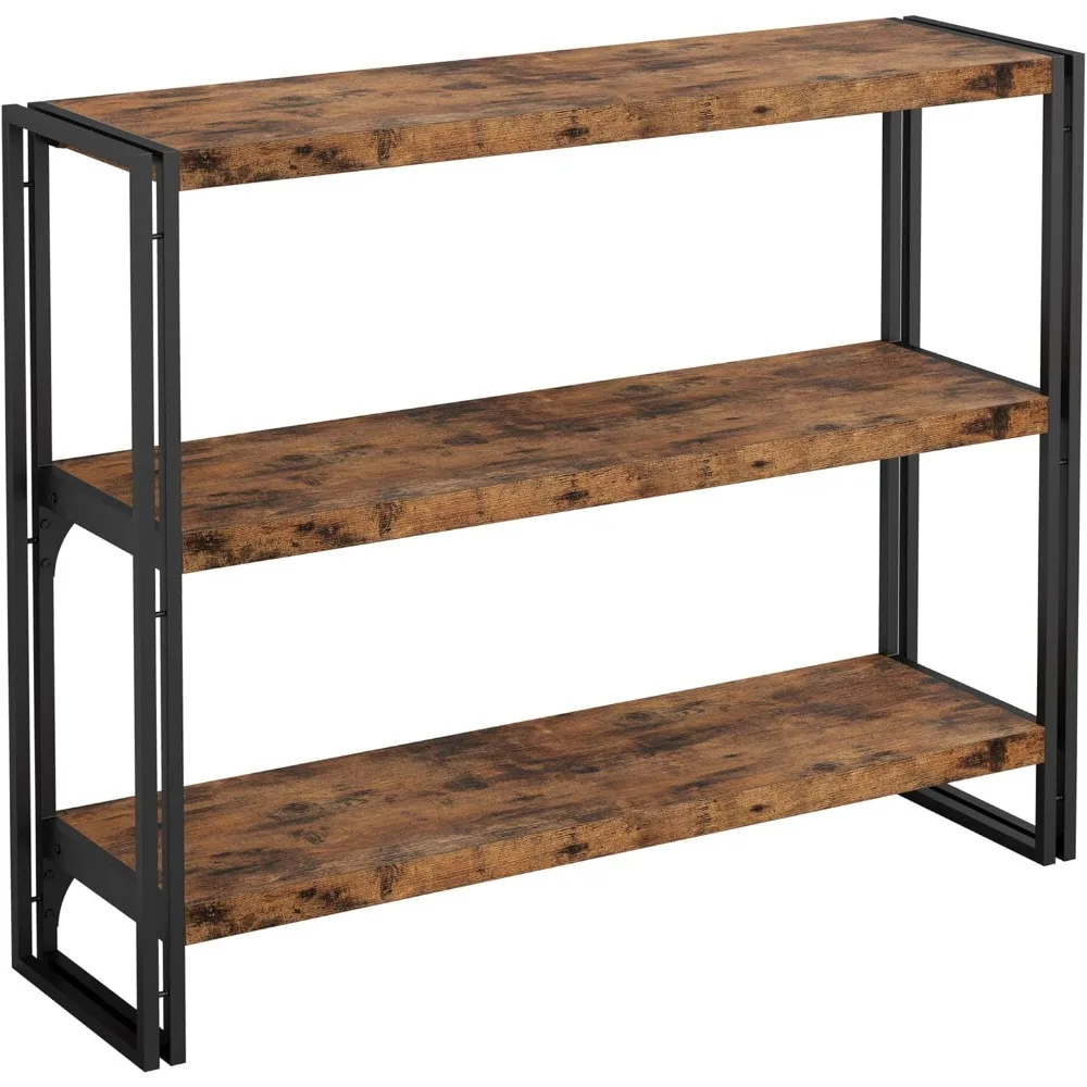 

Bookshelf Industrial 3 Shelf Bookcase, Wood Storage Shelf with Metal Frame for Living Room