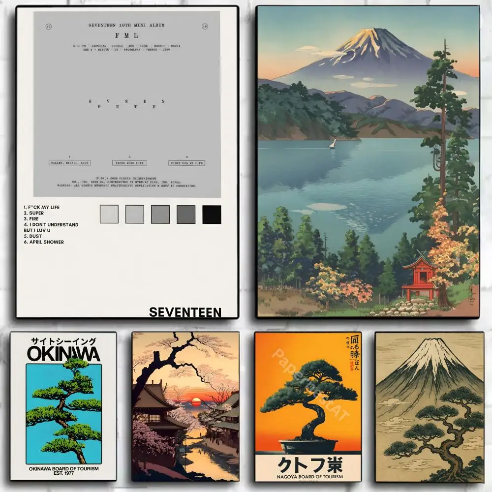 Póster de árbol icónico de viaje de Okinawa, estilo japonés retro, arte de pared, póster decorativo, mural decorativo para el hogar, regalo sin marco