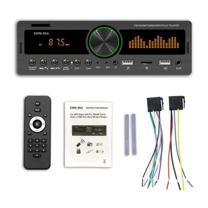 

1 DIN Head Unit Audio Copy Bluetooth TF USB AUX FM AM Radio Car Locator MP3 Player FM AM 12V USB/SD/AUX Input