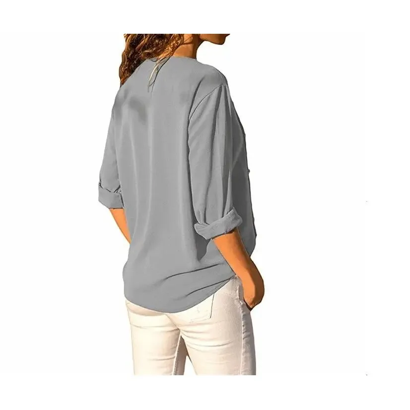 Camicetta casual in chiffon da donna autunnale Design con bottoni obliqui Faionable And Sli Ladies'irt Altro materiale 00%