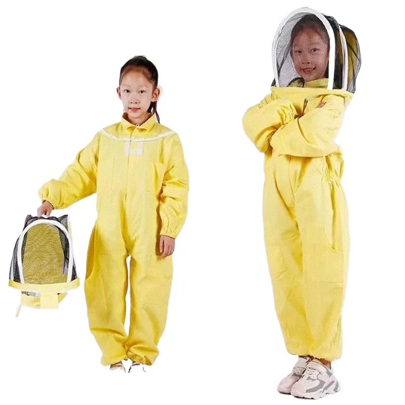 

1PCS Yellow Cotton Jumpsuit Children's Bee-proof Suit Space Suit Anti-bee Cap Beekeeping Tools