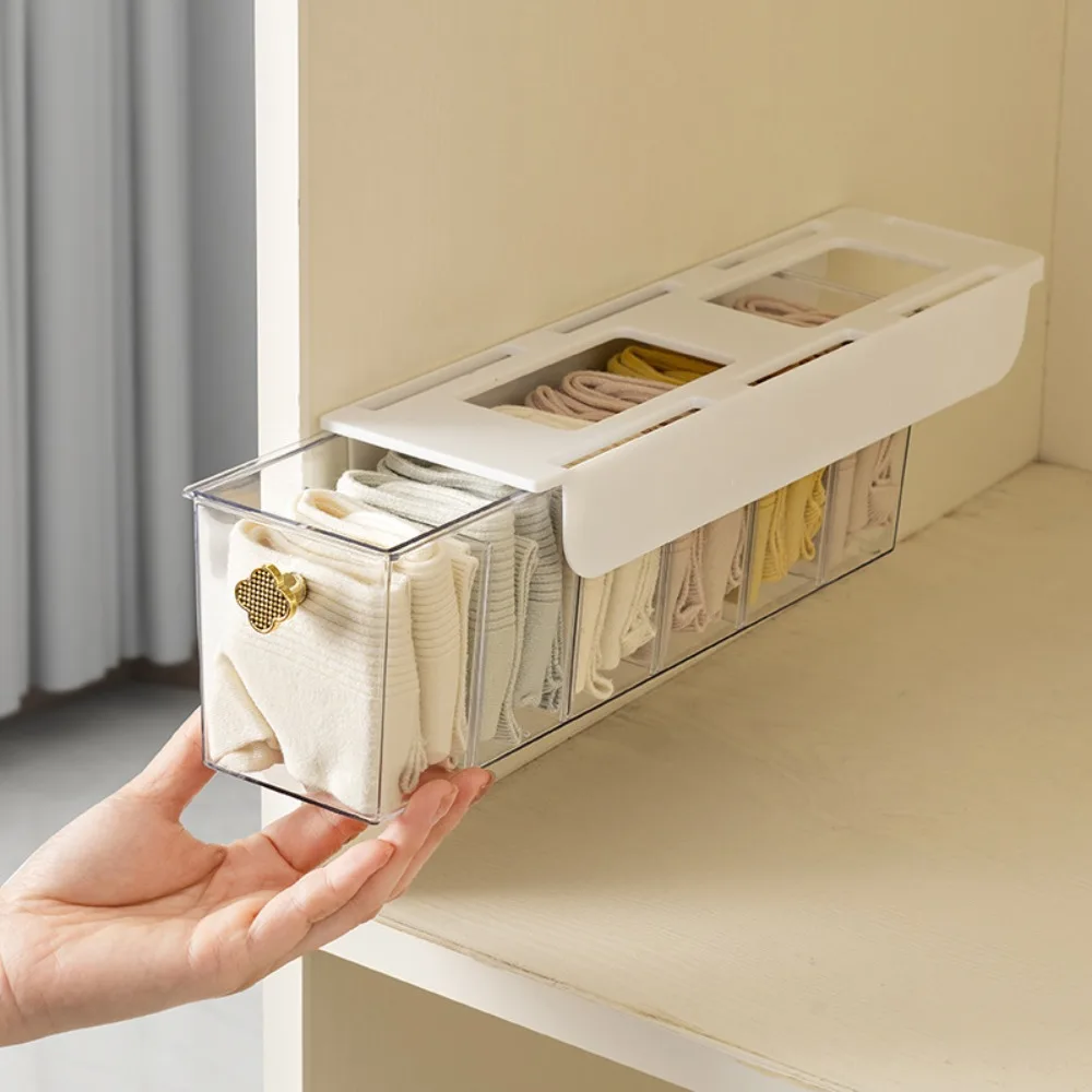 

Transparent Sock Storage Box Multi-Compartment No Punching Underwear Storage Box plastic Stackable Drawer Style Box
