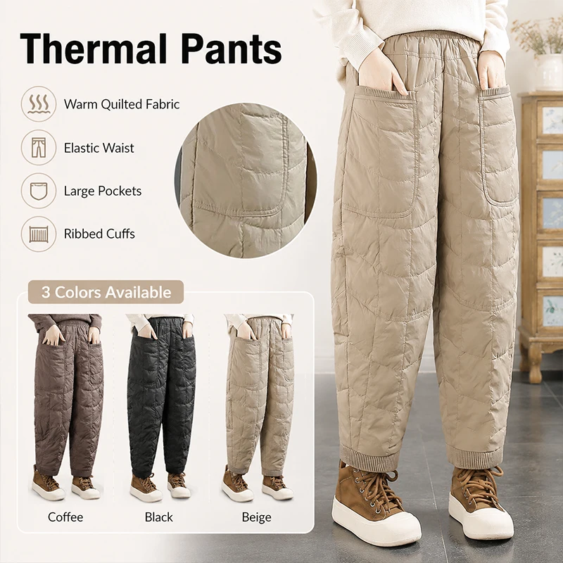 M-4XL New Women Winter Cotton Pants Retro Thicked Thermal Quilted Cotton Trousers Middle Aged Elderly Mama Warm Pants