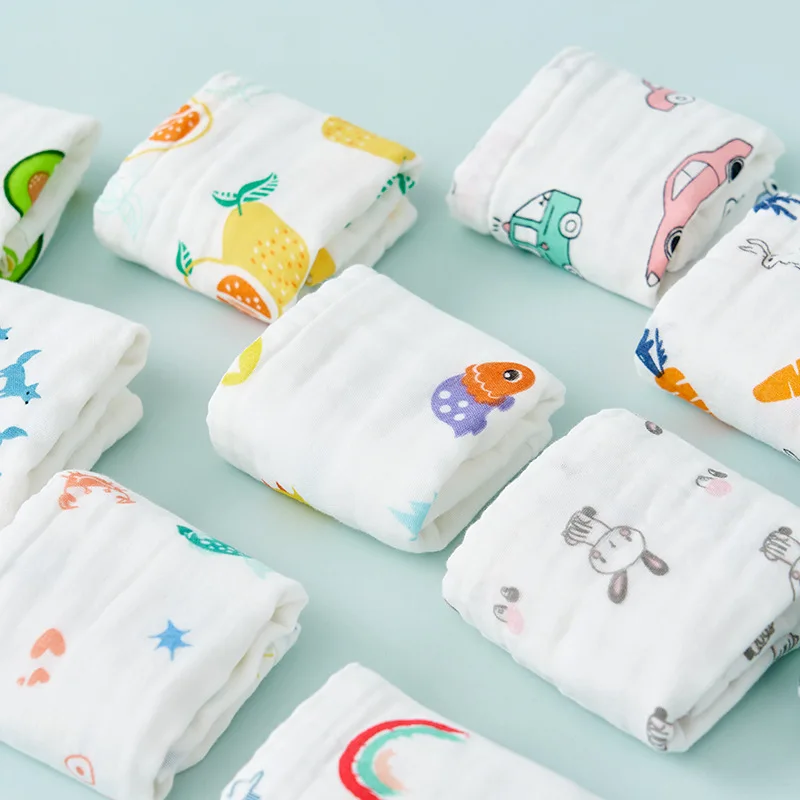 Hot New 6-Layer High-Density Cotton Muslin Baby Face Towel Cartoon Design Burp Cloth Class A Infant Washcloth Baby Accessories