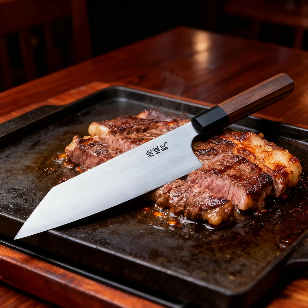 

8,3-дюймовый нож Кирицуке T12A с сердечником из высокоуглеродистой стали, лезвие Sanmai-gawari, тесак для нарезки, кованый кухонный нож ручной работы