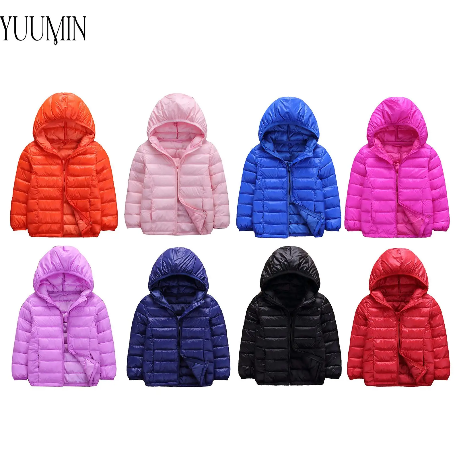

Children's cotton jacket new winter style plush thickened lightweight down jacket solid color hooded jacket for boys and girls
