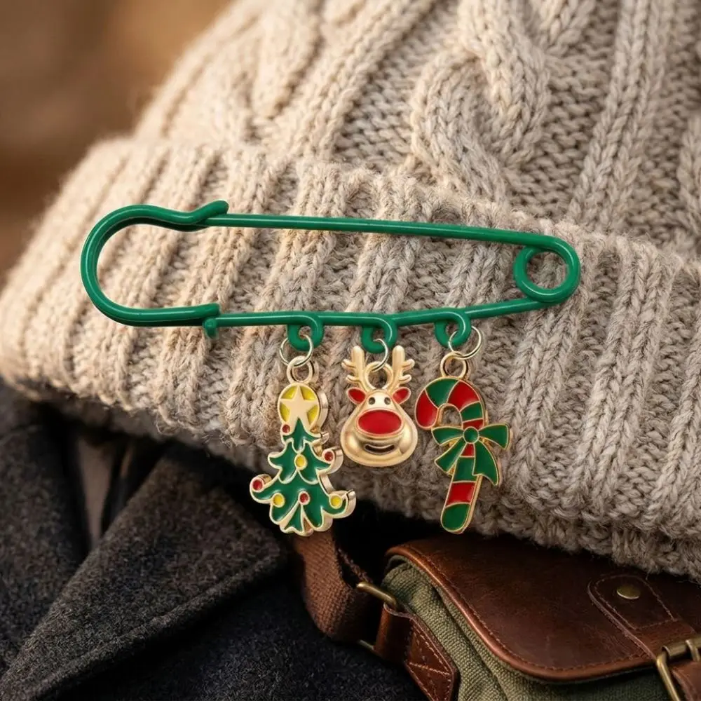 Fashion Christmas Dangle Safety Pin Alloy Cartoon Christmas Decor Brooch Pin Enamel Rust-proof Holiday Outfit Badge Pin