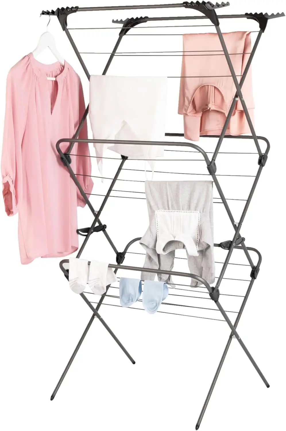 

Premium SureGrip 3 Tier Indoor and Outdoor Clothes Drying Rack, Lightly Textured Non Slip Rungs, 69 Ft. of Hanging Space, Silver