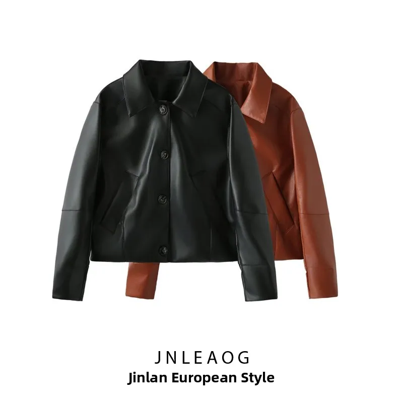 JNLEAOG Cappotto Jaet in pelle Faionable da donna Primavera Autunno Stagione Stand Fit Fibra di poliestere Lungo Bottone Sve Cl...