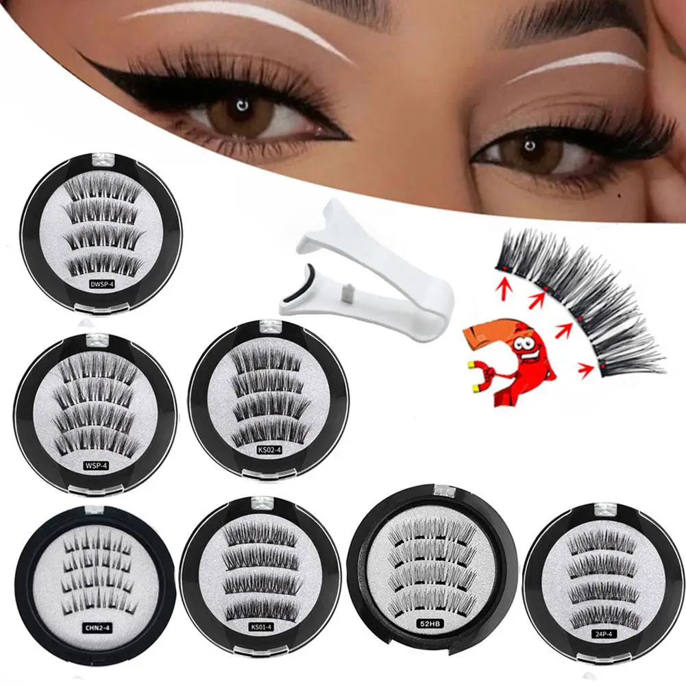2pairs/box 3d Magnetic False Eyelashes Reusable Magnet Eyelashes Easy With Wear Supplies To Applicator Eyelash Makeup W3t2