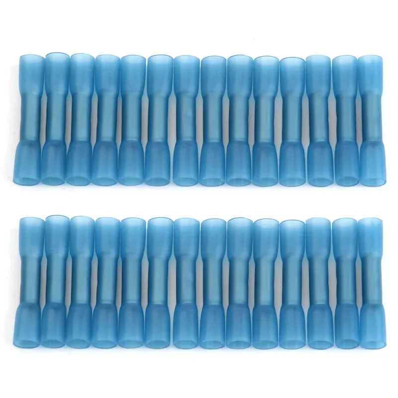 25/50/100PCS Blue Heat Shrink Butt Terminals Insulated Electrical Wire Connectors 16-14 AWG Cable Crimping Terminals Connector