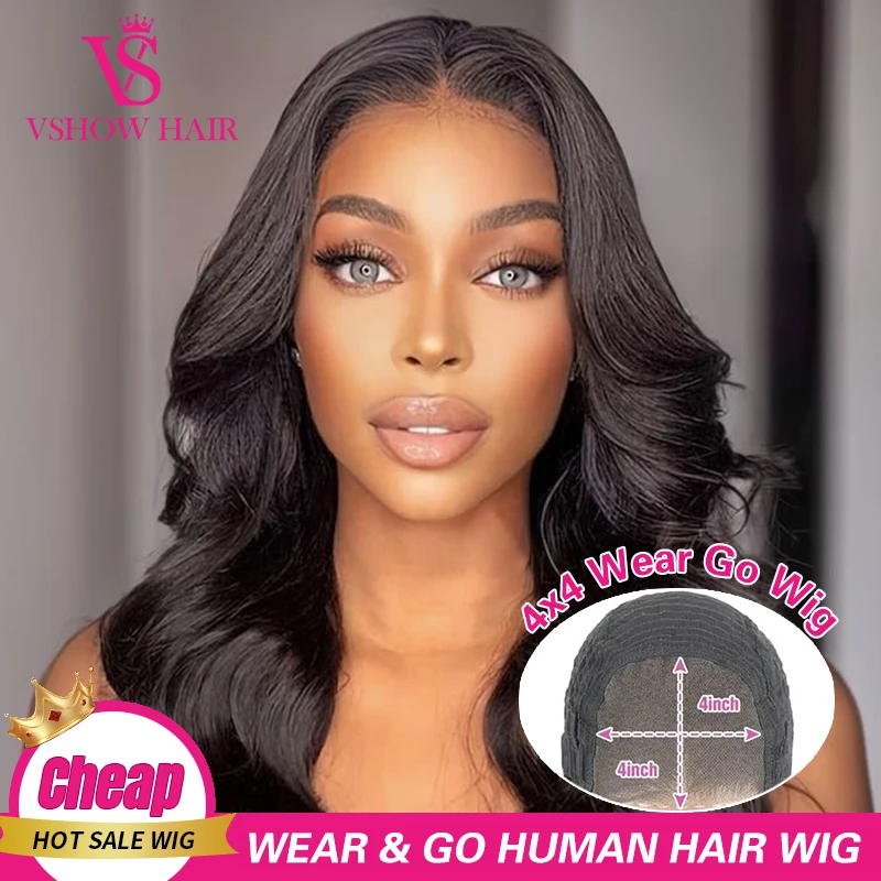 

VSHOW Pre Plucked Glueless Body Wave Wig Ready To Go Wear And Go Glueless Brazilian Human Hair Wig On Sale For Women 4x4 Lace Closure Wig Ready To Go