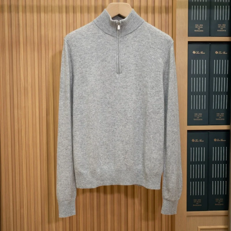 Men's popular semi high neck zipper cashmere sweater for warmth and comfort during daily commuting
