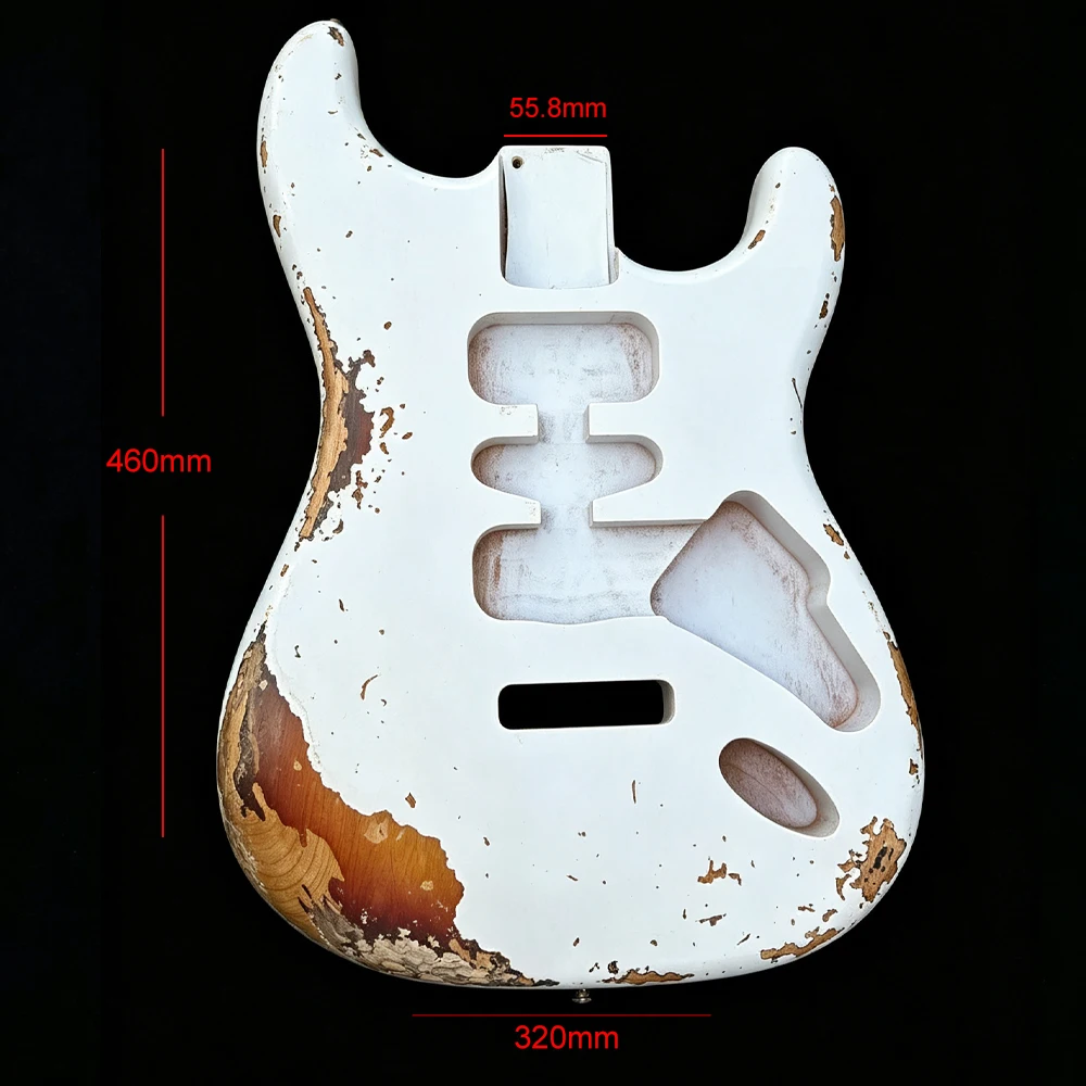 Premium DIY Handmade Relic ST Electric Guitar Body Alder Wood Two-tone White Sunburst Nitro Finish No Hardware Included