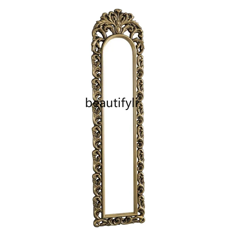 

C European carved full-length mirror wall-mounted fitting mirror entrance wall-mounted light luxury full-body mirror