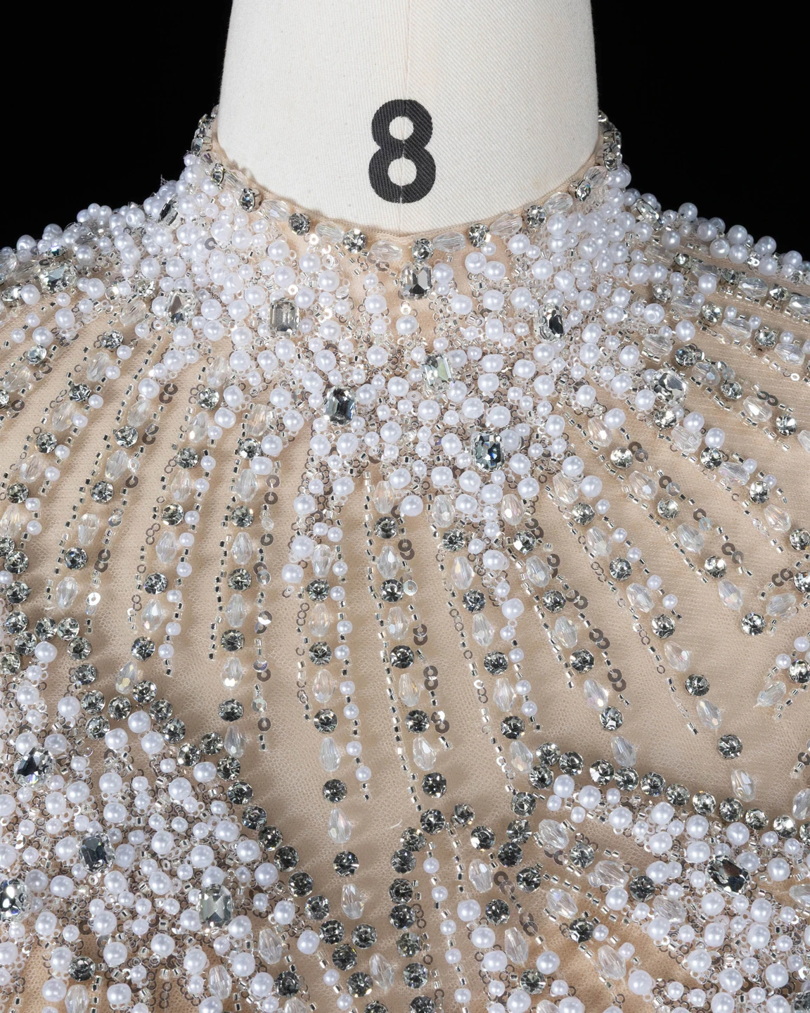 Sharon Said Abendkleider Elegantes Meerjungfrauen-Tüllkleid mit Hohem Kragen, Perlen und Cape-Ärmeln Dubai Formelles Party-Hochzeitskleid SS022 Maßanfertigung – Detail 13