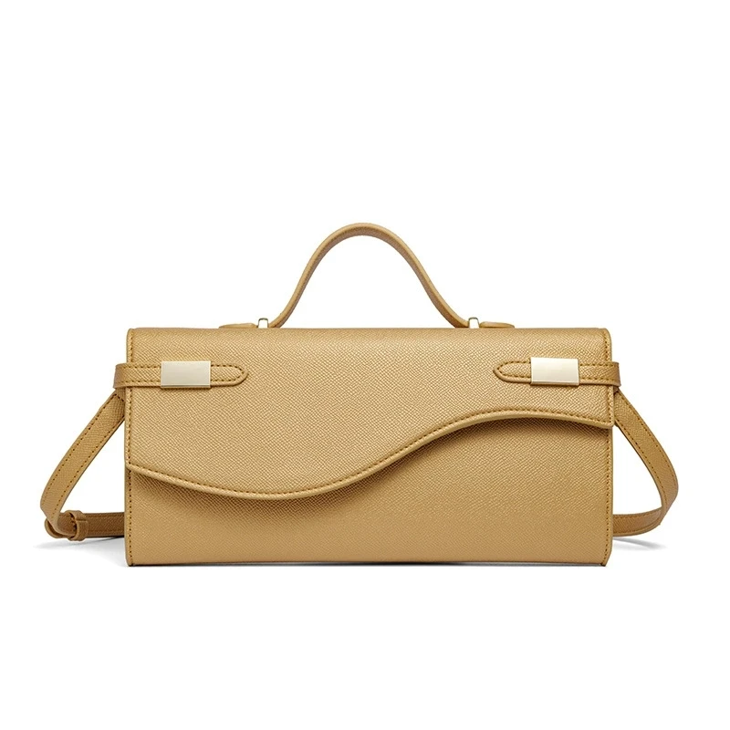 حقيبة يد صغيرة بسيطة على الموضة الكورية، حقيبة كتف مفردة مربعة الشكل كاجوال أنيقة وملمس راحة اليد باللون البني #2