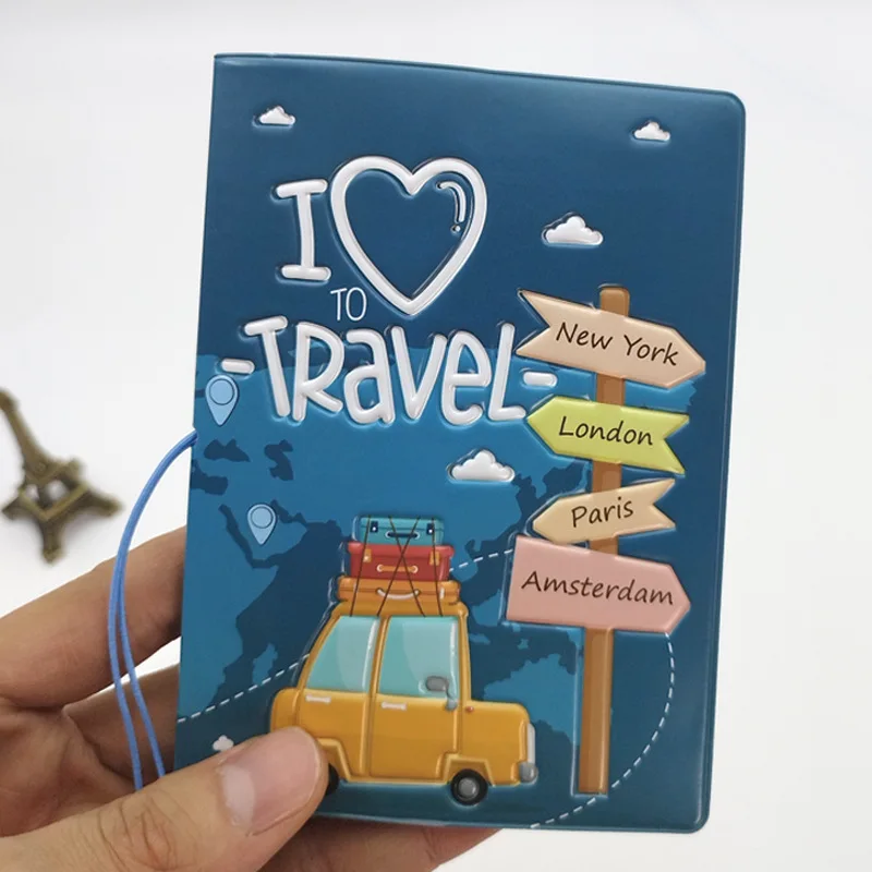 Funda para pasaporte de cuero PU con diseño 3D, bolsa para tarjetas de crédito, identificación, viaje mundial, accesorios de viaje recién llegados