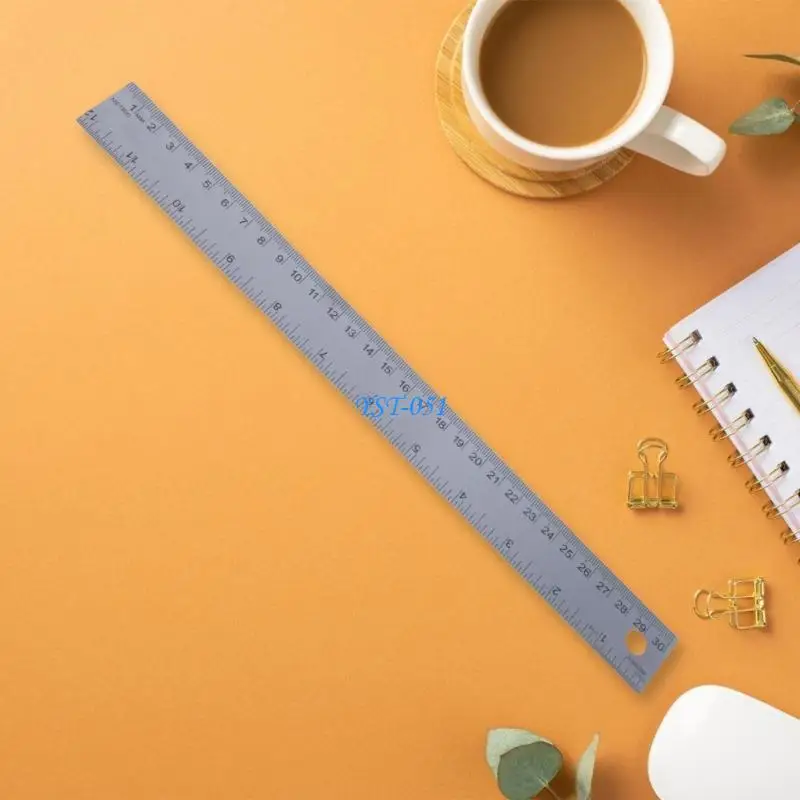 

E15A 12Inch Stainless Steel Ruler Nonslip Cork Backing for Students and Office Use with Clear Centimeter Marking