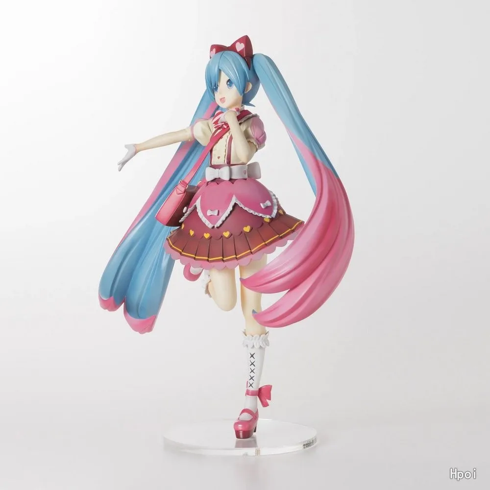 애니메이션 하츠네 미쿠 로리타 원피스 업 스탠딩 리본 x 하트 모델 장난감 선물, 어린이 컬렉션 PVC 액션 피규어, 22cm