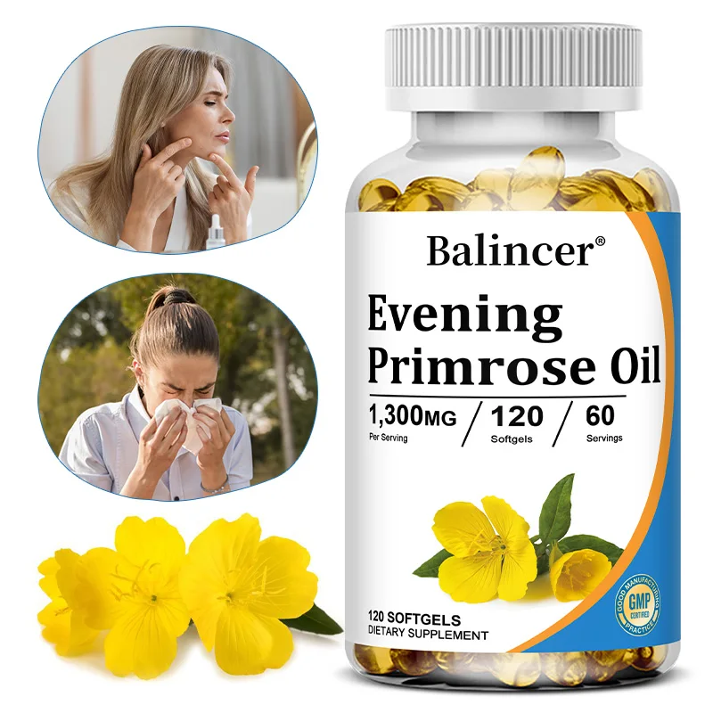 

1300mg Evening Primrose Oil Capsules, Daily Body Wellness & Skin Nourishment Support, Immunity Balance For Women