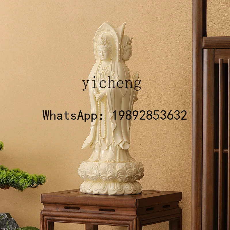 Three-Faced Guanyin Buddha Statue Ornament for Home Altar Worship White Porcelain Standing Premium