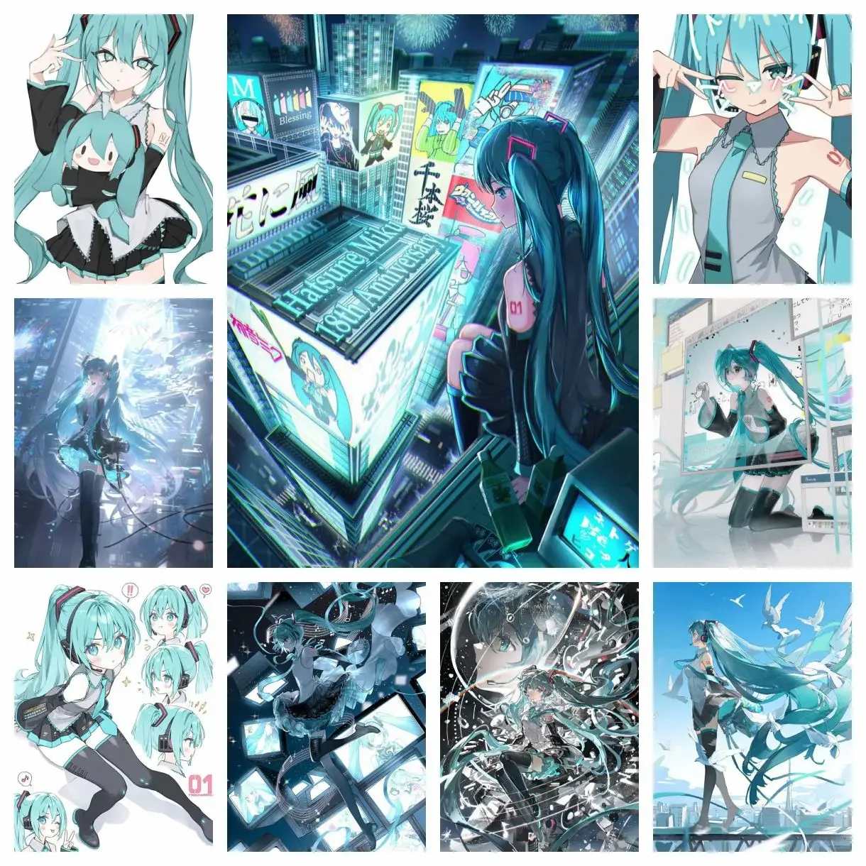 Pintura de Diamantes 5D DIY de Hatsune Miku, Anime, Dibujos Animados, Cuadro de Pared con Diamantes Cuadrados o Redondos para Decoración de Habitaciones, Regalo