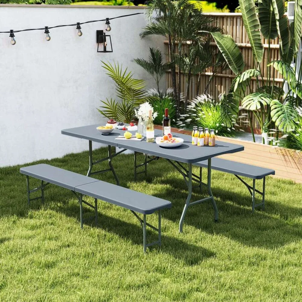 Folding Bench 6 Ft Portable Outdoor Seat with 1320 LBS Weight Capacity, Comfortable Backrest, Handle and Safety Lock, Lightweight Collapsible Design for Patio Garden Picnic Camping Party Banquet Wedding Backyard Beach Indoor Events, Easy Setup No