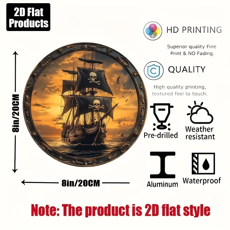 Vintage 2D Wooden Disk Pirate Ship Wall Art Decor Furniture Hanging for Bedroom Living Room Porch Home Decor Items Moving Gift