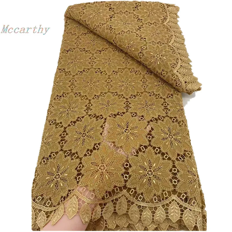 

Золотое африканское гипюровое кружево с шифоном 2026: высококачественная нигерийская кружевная ткань, 5 ярдов, для женских выпускных платьев