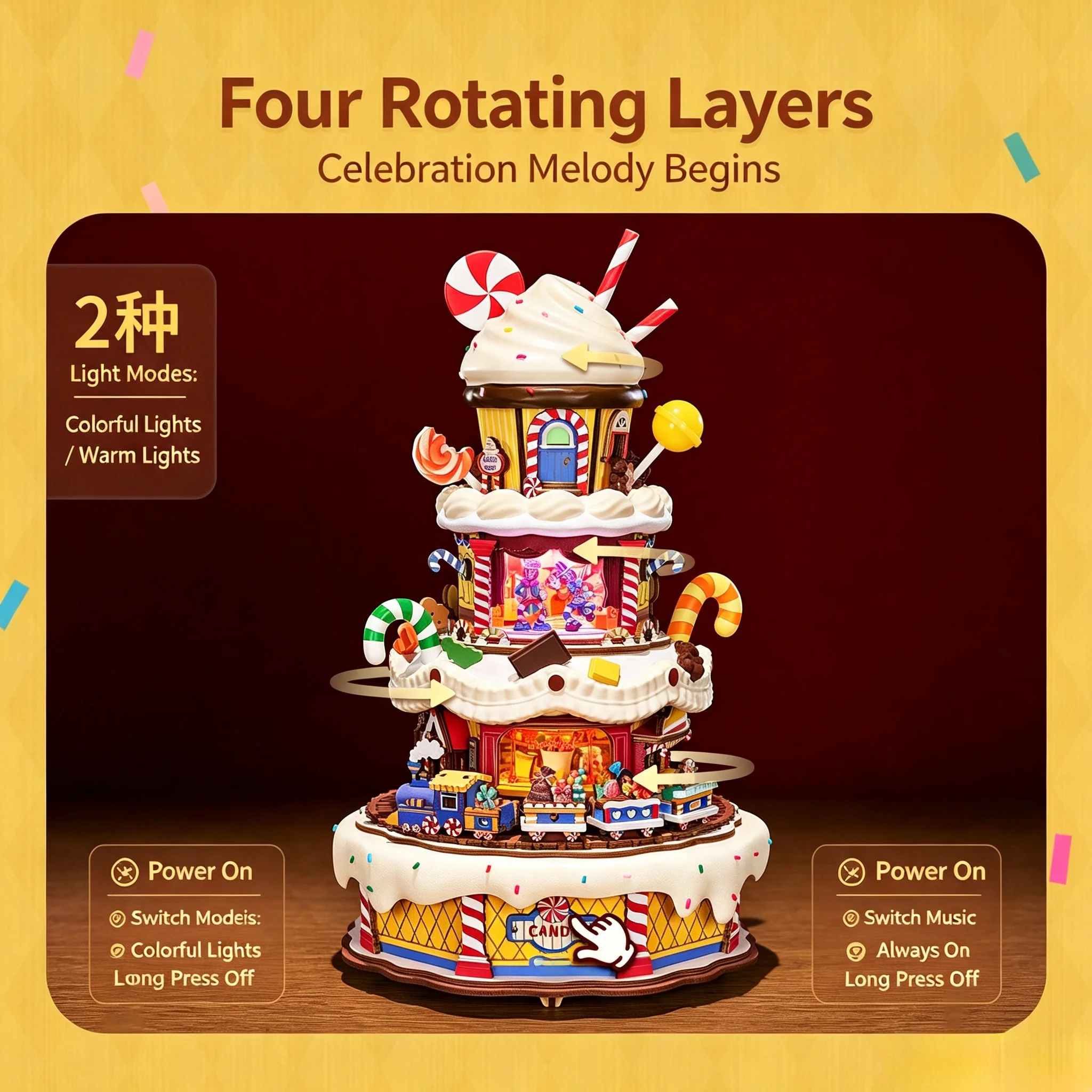 Cake Party Music Box 3D Wooden - Music Box Wooden 3D Puzzle Rotating 评论和价格