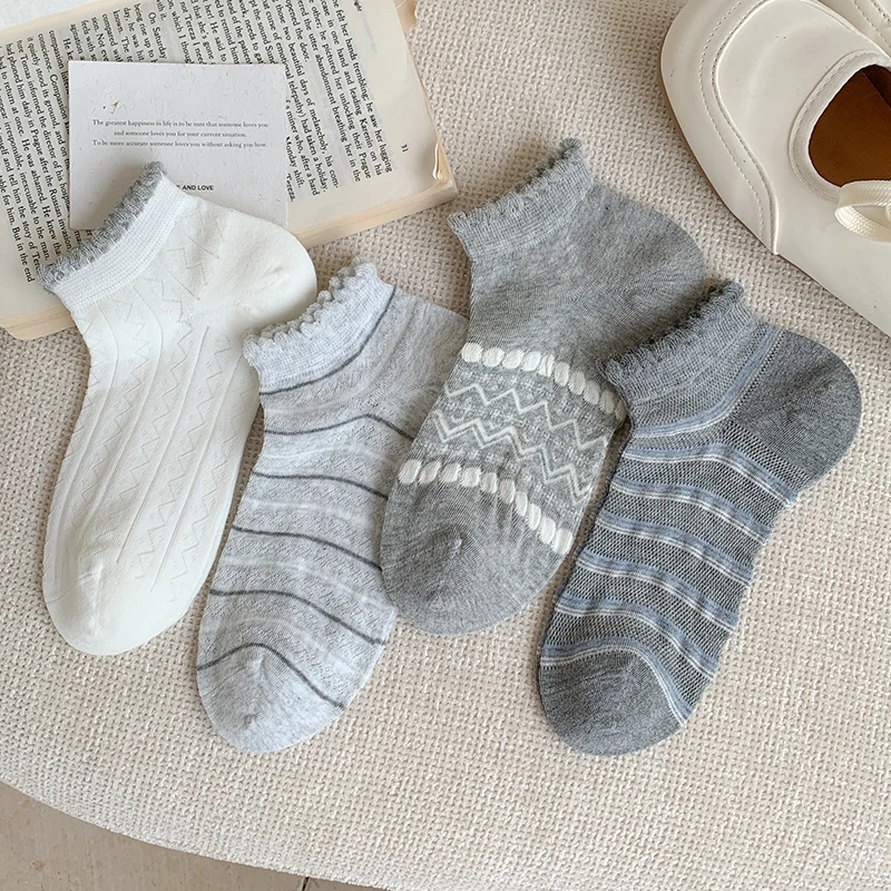 Ankle Socks For Women Summer New Casual Simple Basic Thin Socks Women's Fashion Breathable Cotton Socks Short Mesh Hollow Out