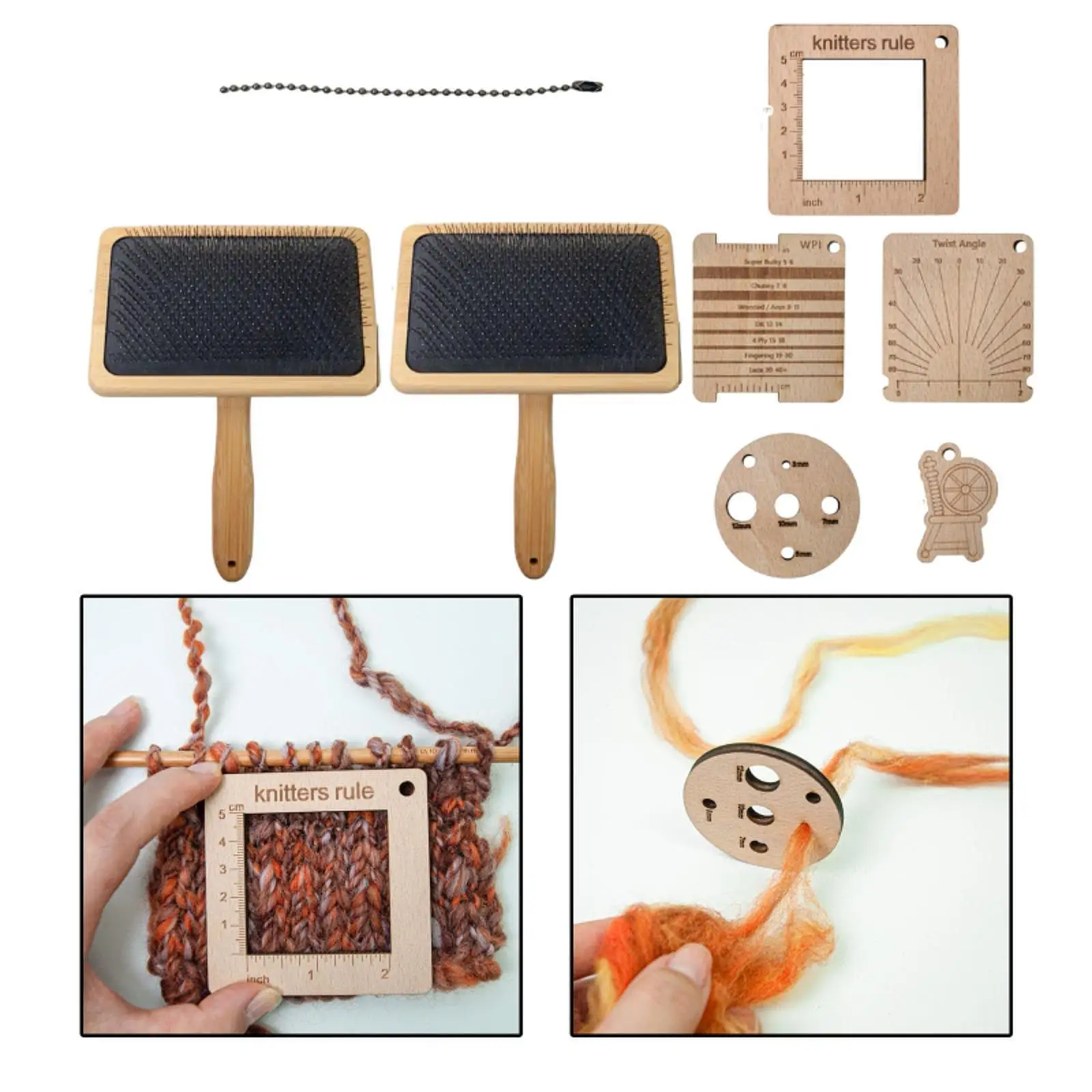 

Wood Knitting Gauge Rulers Yarn Gauge Ply Gague Hand Carders Multitool Set Yarn