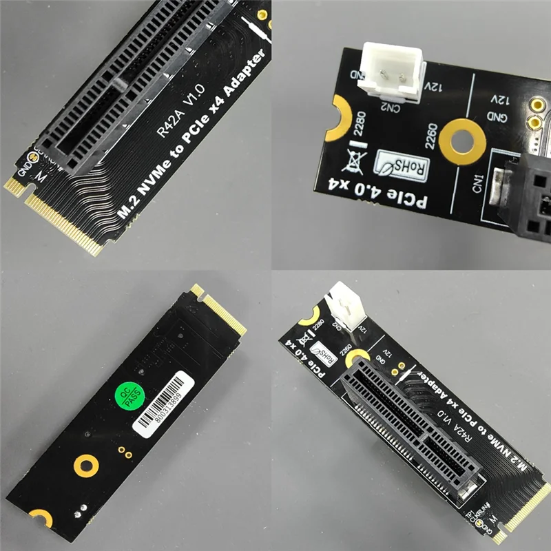 Professional M2 Nvme Key-M To PCI-E 4.0 X4 Riser Card Adapter Board Converter Card With SATA Power Cord For M.2 M Key 2260 2280