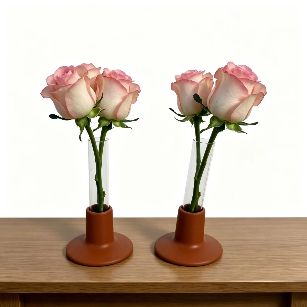 2 Pack Bud Vases for Fresh Flowers, Terracotta & Glass Combo Mini Vase, Perfect for Single Stem, Table Centerpiece,  Home Decor