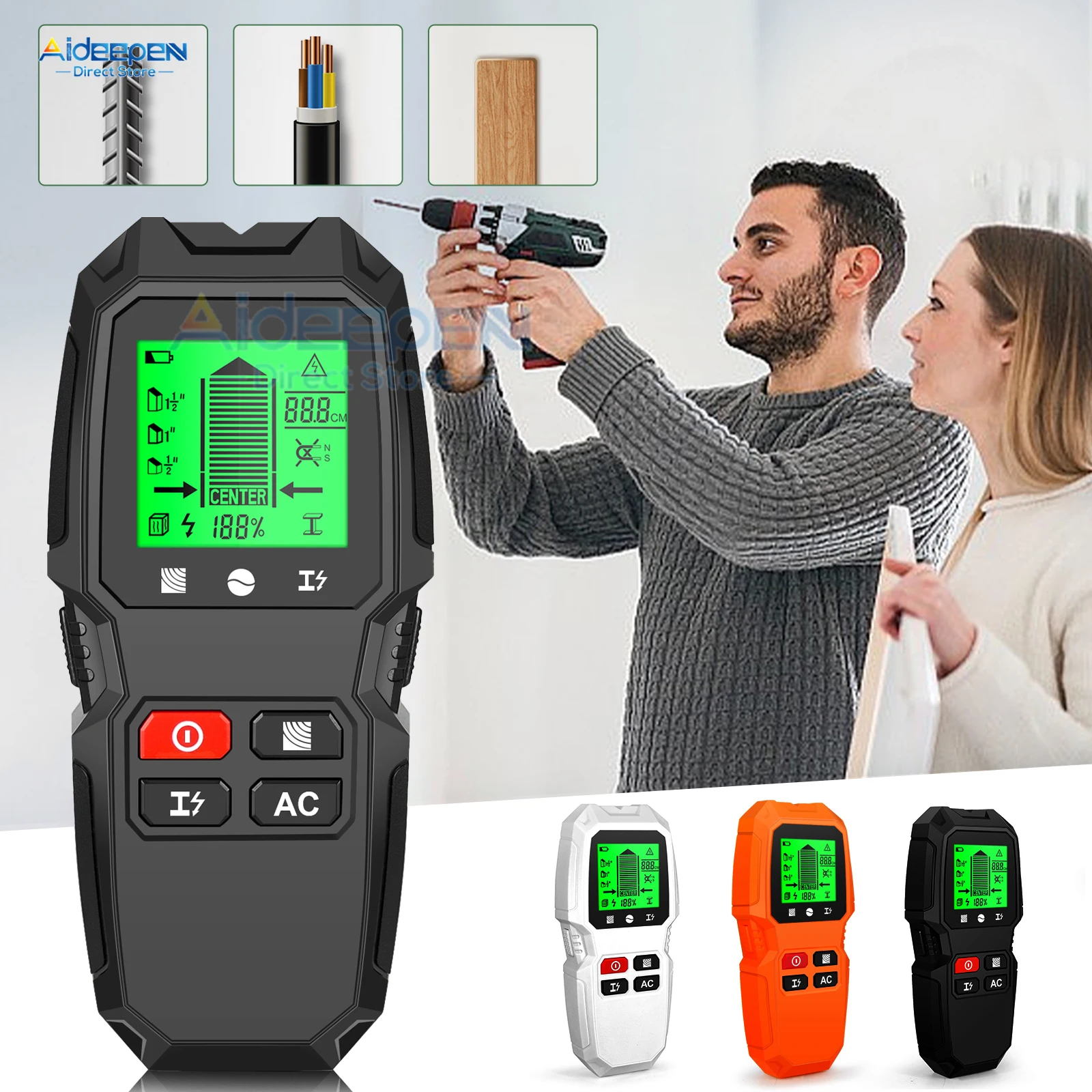 HW-QB6 Wall Stud Finder Sensor Wall Scanner 5 in 1 LCD Electronic Detector Edge Center Wood Current Metal Live Wires Detection