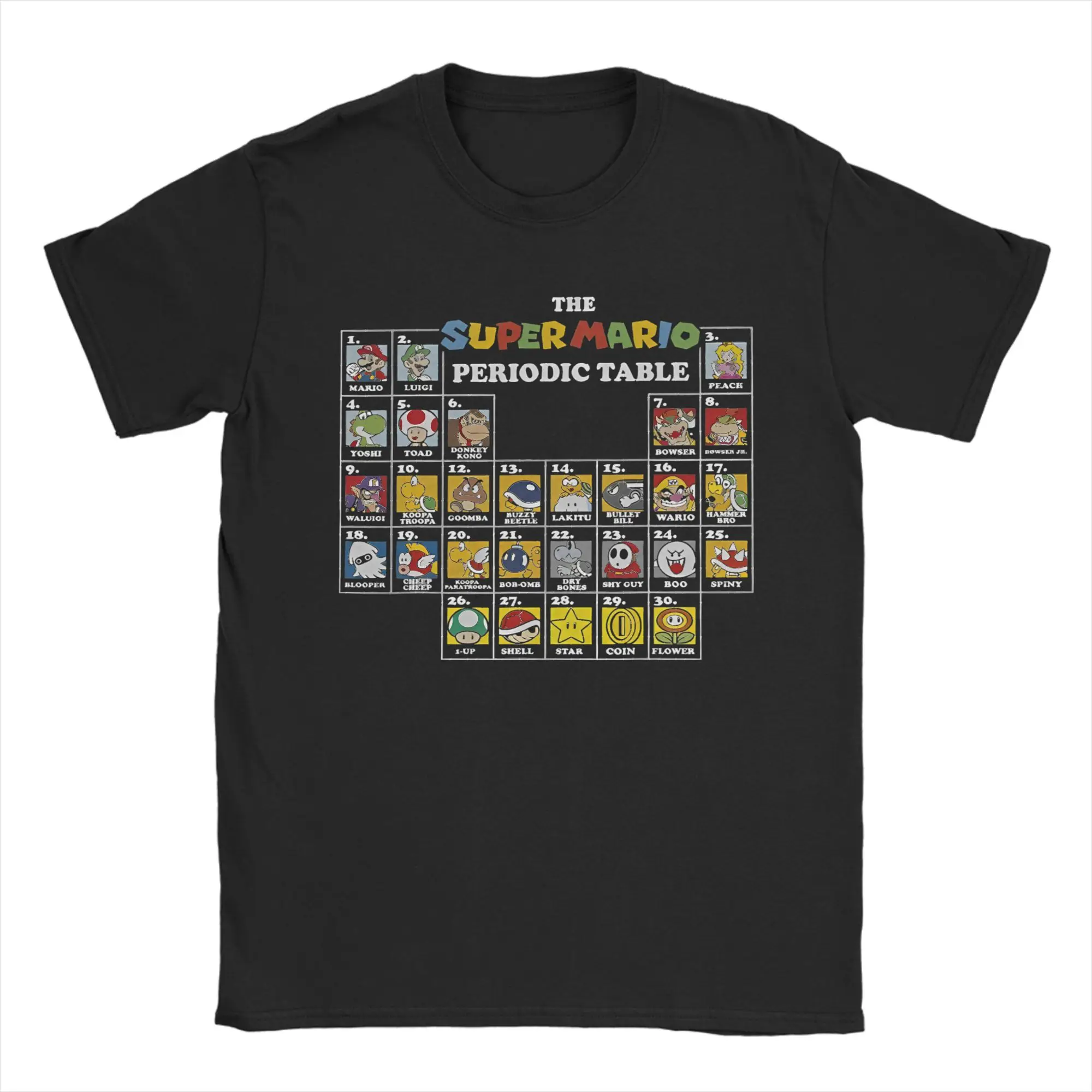 

Men's Super Mario Periodic Table Funny T Shirts Game Cotton Clothing Unique Short Sleeve Crew Neck Tee Shirt Graphic T-Shirt